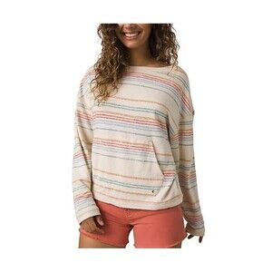 PRANA Women's Cozy Up Suncation Top Large XL Canva Multi Stripe Sweater Crewneck